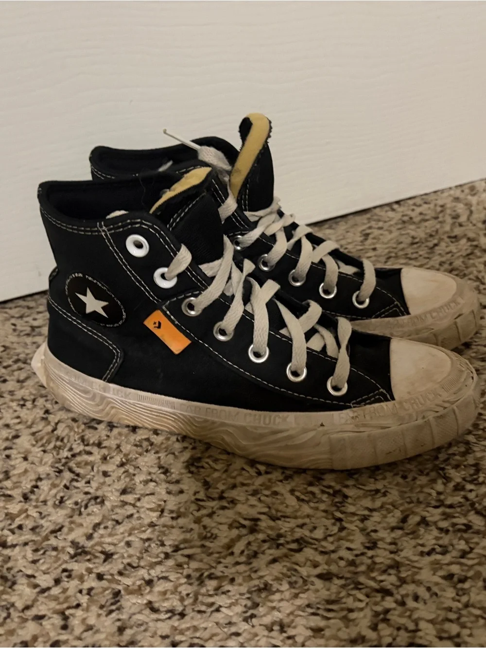 Grunge “Far From Chuck” Black High-Top Canvas Sneakers with White Sole - Kids